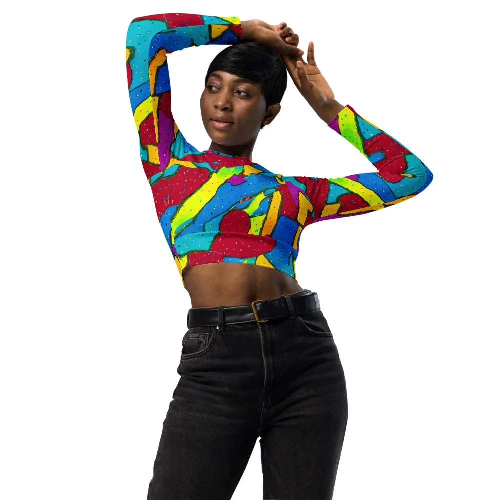 Pop Kaleidoscope on Long Sleeve Crop Top — Front