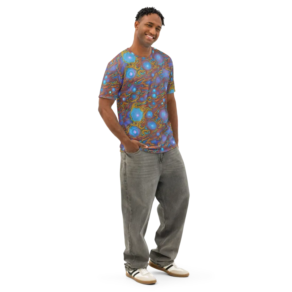 Sapphire Current on Men's Cotton Crew Neck T-Shirt — Right Front
