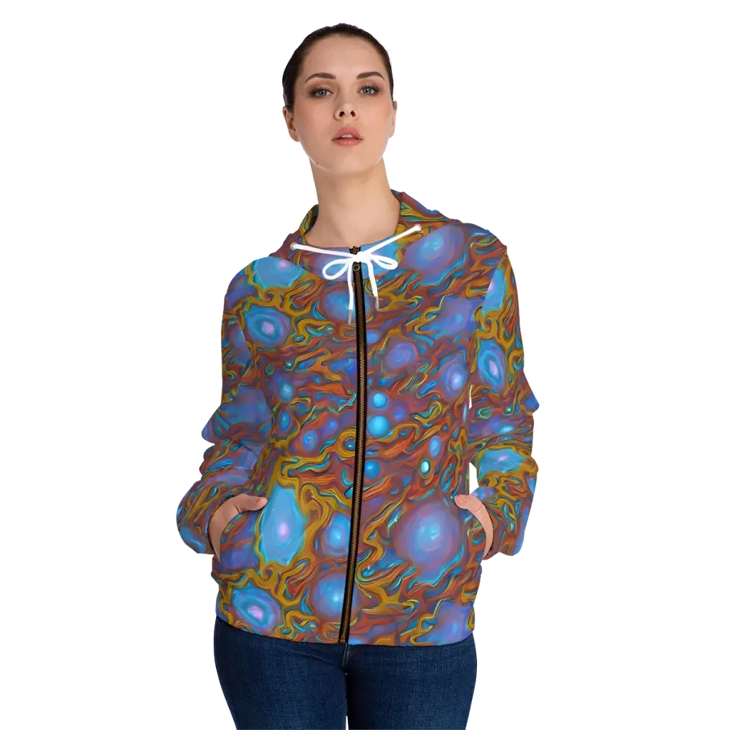 Sapphire Current on Women's Full-Zip Hoodie — Front On Person
