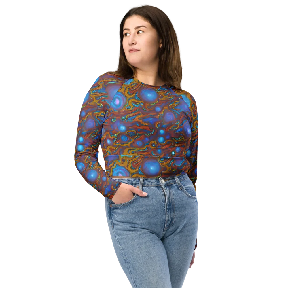 Sapphire Current on Long Sleeve Crop Top — Front