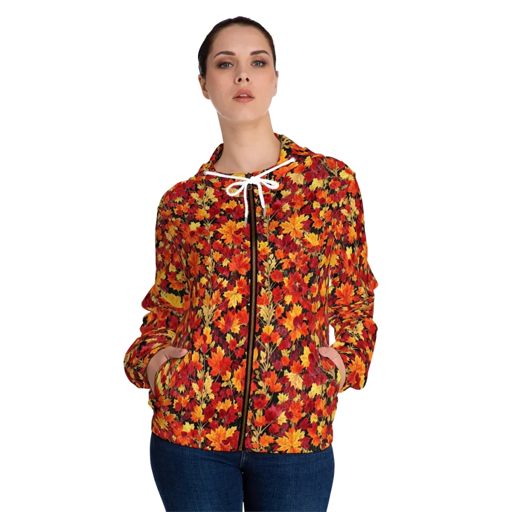 Crimson Harvest on Women's Full-Zip Hoodie — Front On Person