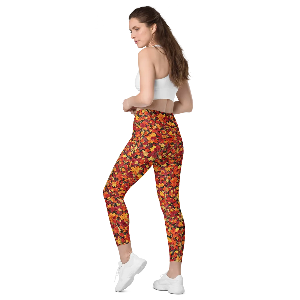 Crimson Harvest on Leggings with Pockets — Left Back