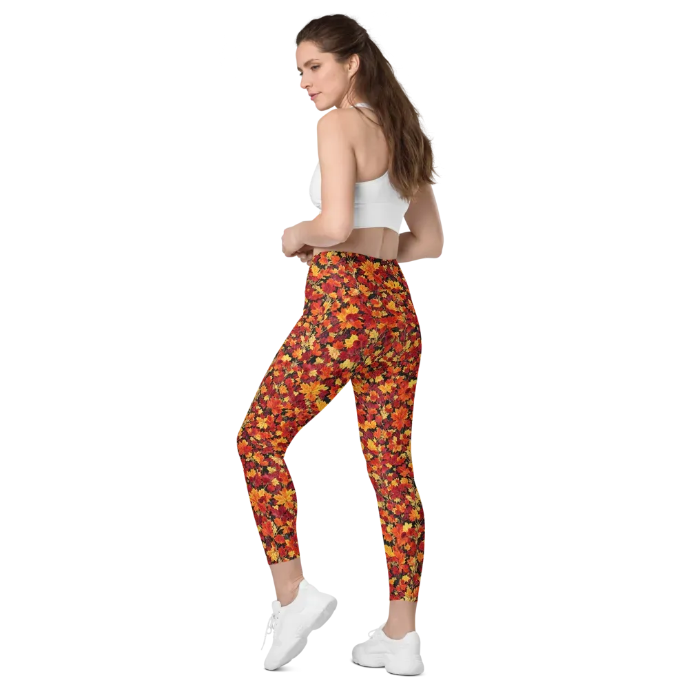 Crimson Harvest on Leggings with Pockets — Left Back