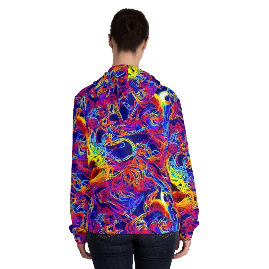 Firefly Frenzy on Women's Full-Zip Hoodie — Back On Person