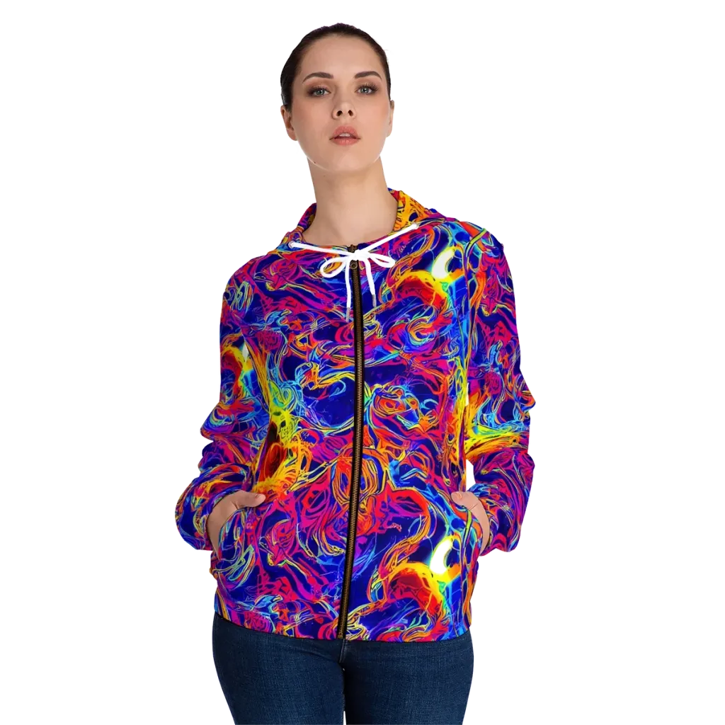Firefly Frenzy on Women's Full-Zip Hoodie — Front On Person