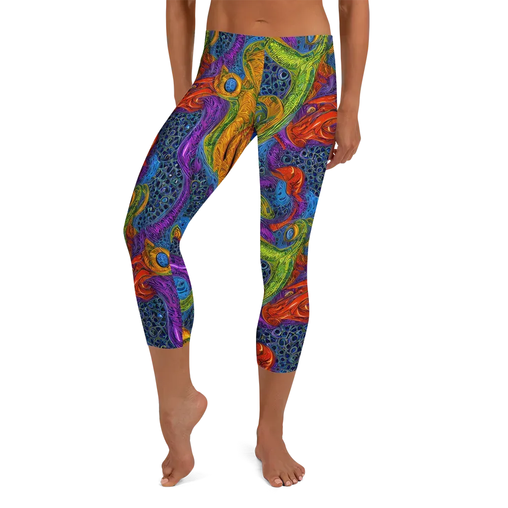 Reef of Fire on Capri Leggings — Front