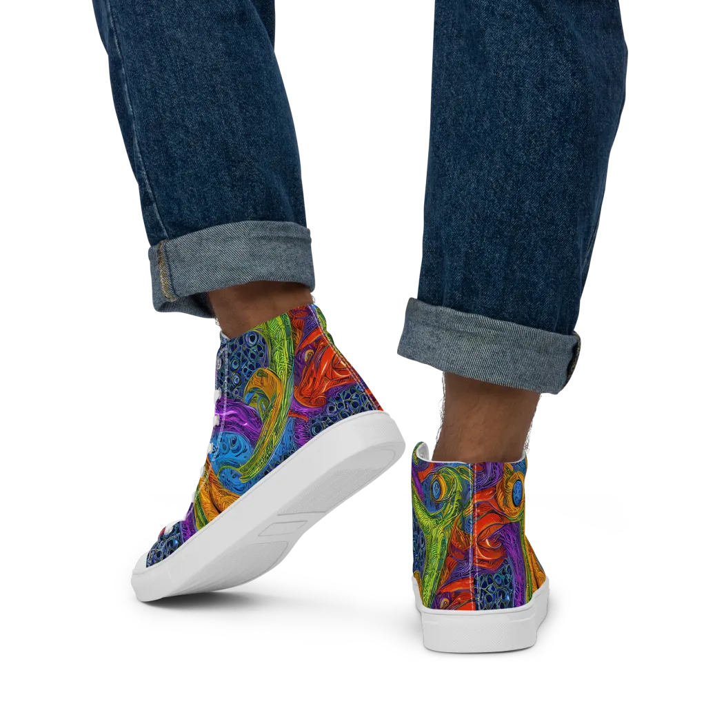 Reef of Fire on Men's High Top Canvas Shoes — Back