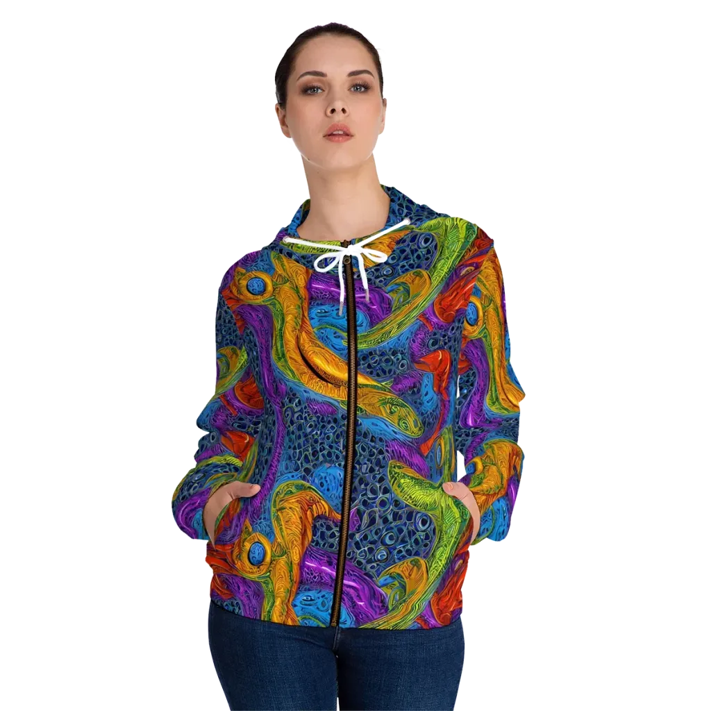 Reef of Fire on Women's Full-Zip Hoodie — Front On Person