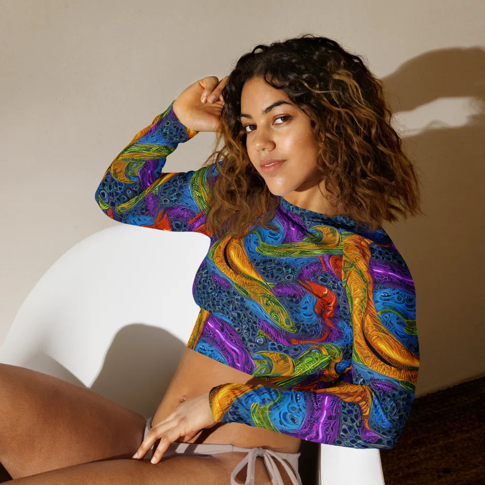 Reef of Fire on Long Sleeve Crop Top — Left Front