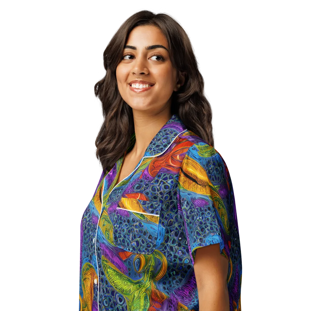 Reef of Fire on Women's Short Sleeve Pajama Top — Left Front