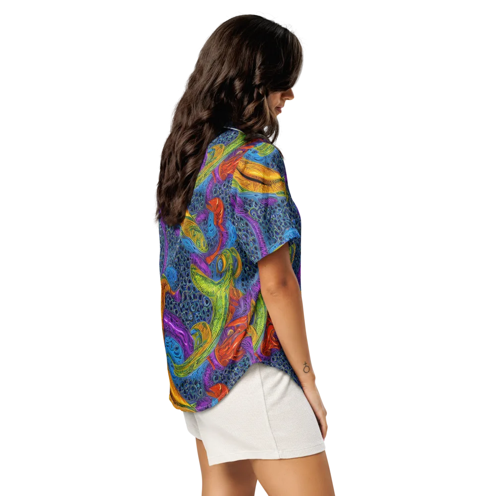 Reef of Fire on Women's Short Sleeve Pajama Top — Right Back