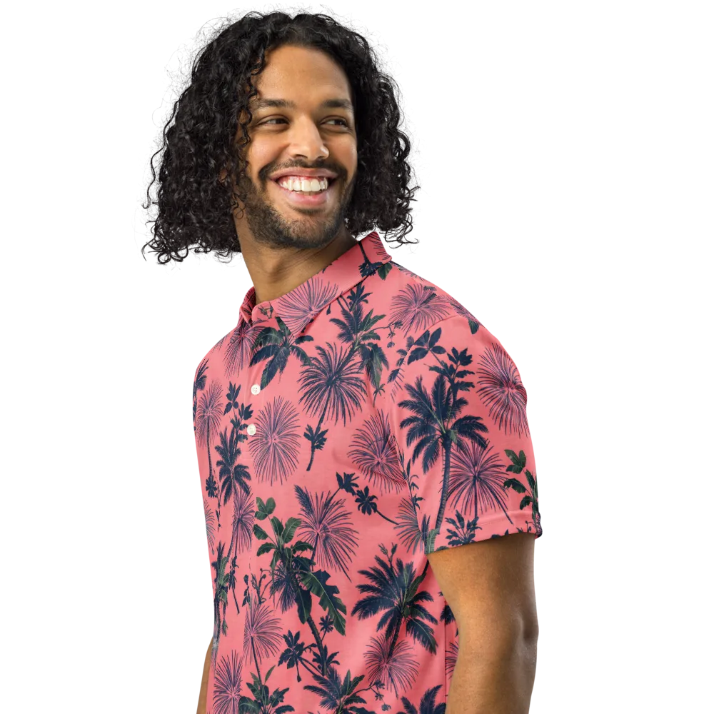 Coral Reverie on Men's Slim Fit Polo Shirt — Left Front