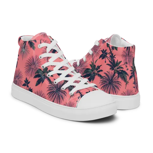 Coral Reverie on a Men's High Top Canvas Shoes