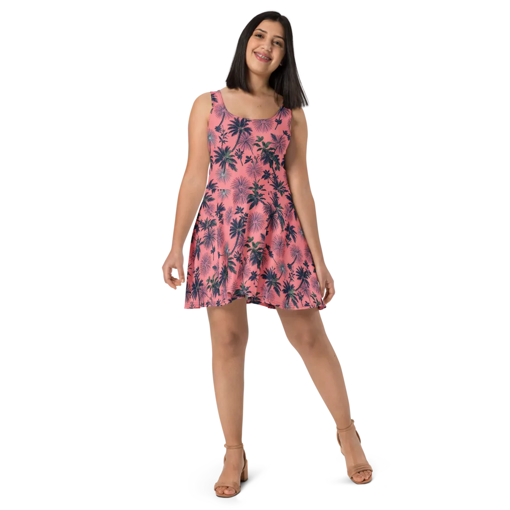 Coral Reverie on Skater Dress — Front