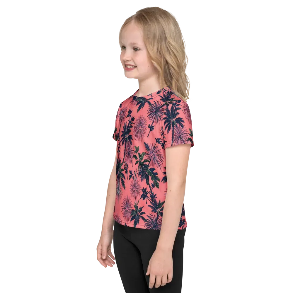 Coral Reverie on Kids Crew Neck T-Shirt — Left