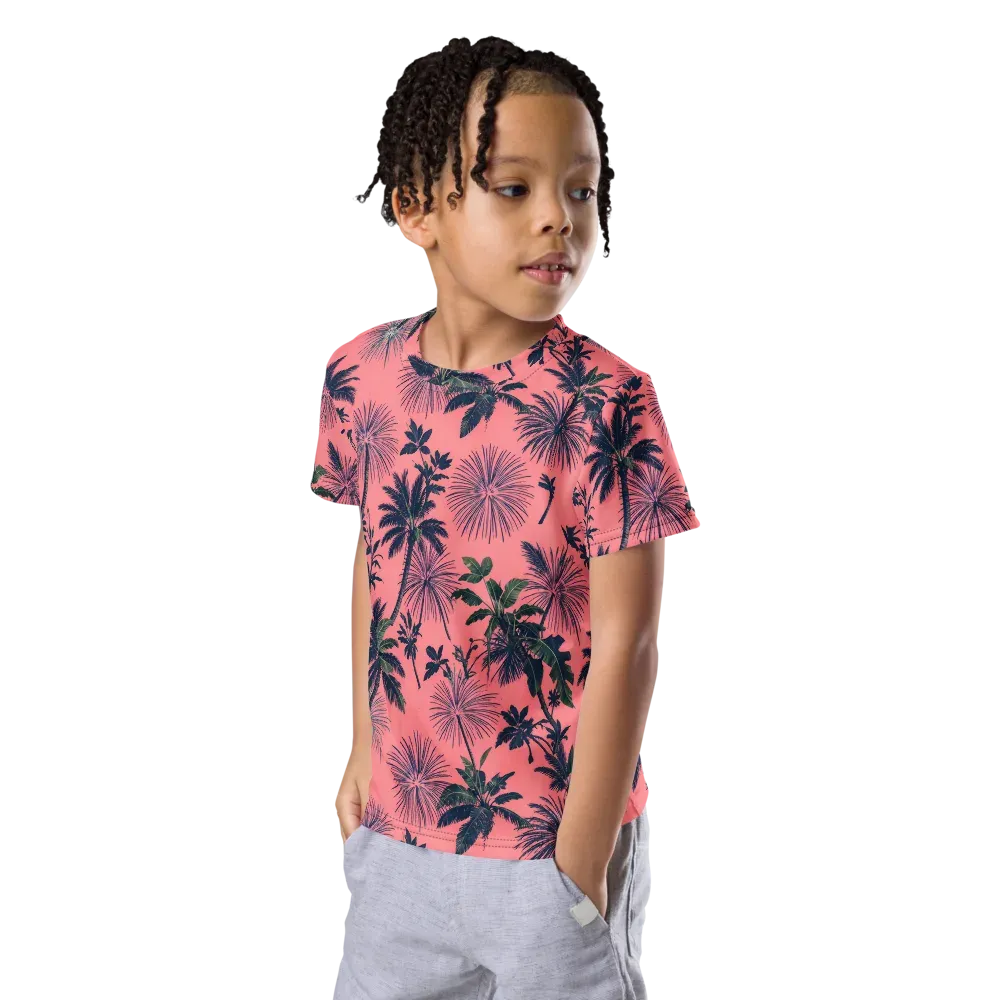 Coral Reverie on Kids Crew Neck T-Shirt — Left Front