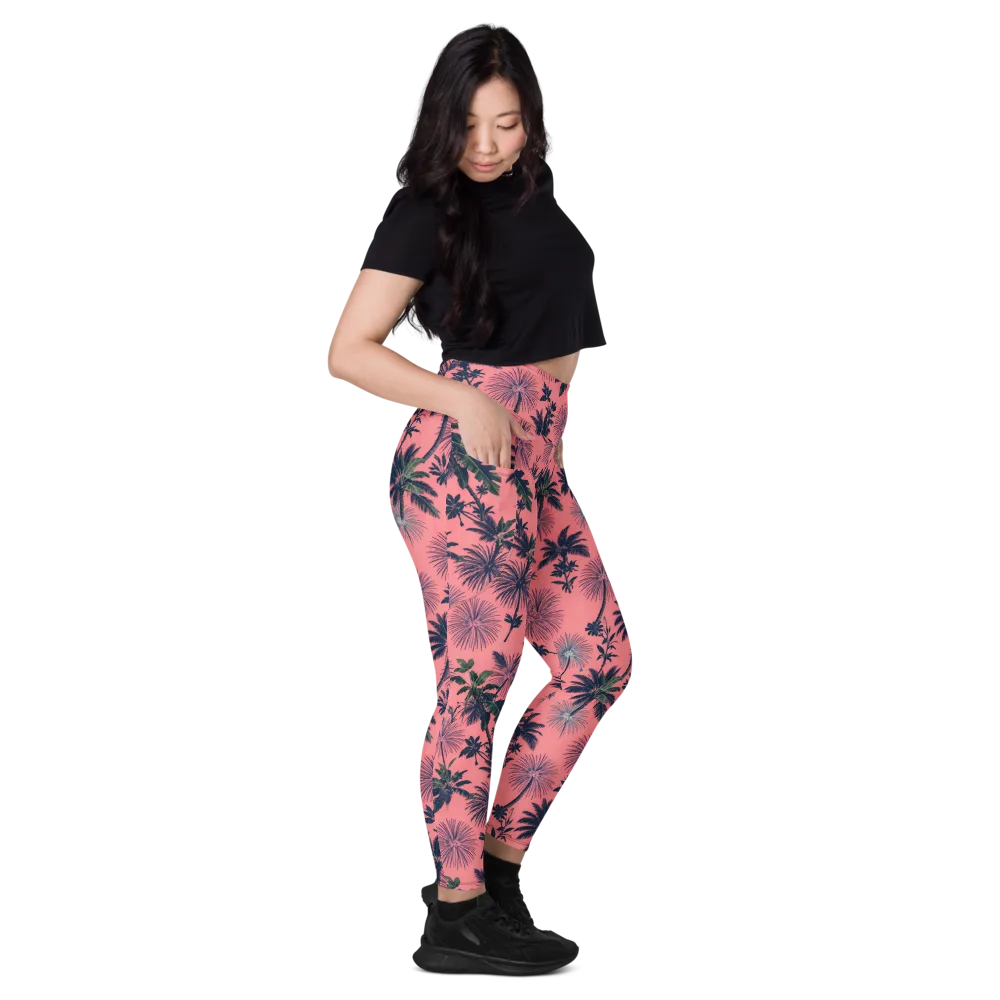 Coral Reverie on Leggings with Pockets — Right