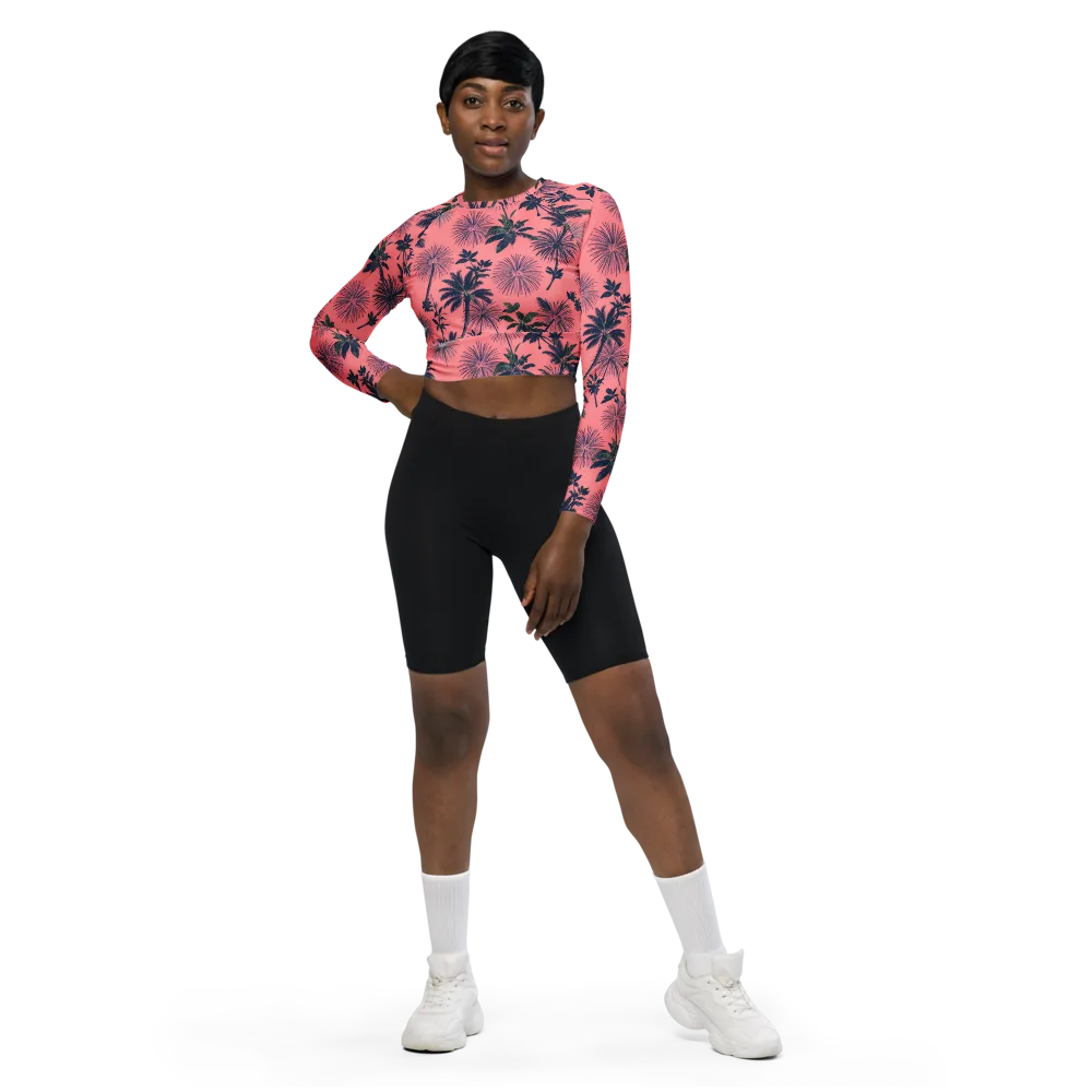 Coral Reverie on Long Sleeve Crop Top — Front