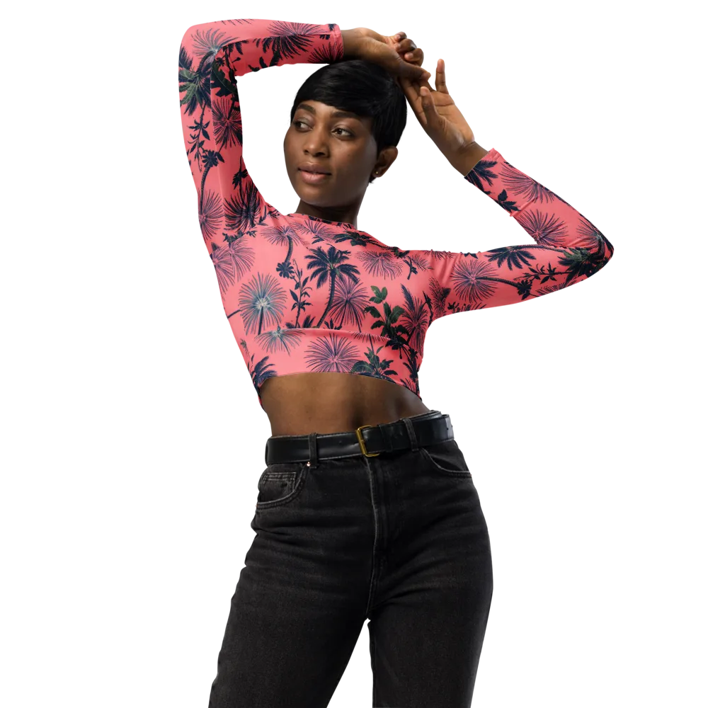 Coral Reverie on Long Sleeve Crop Top — Front