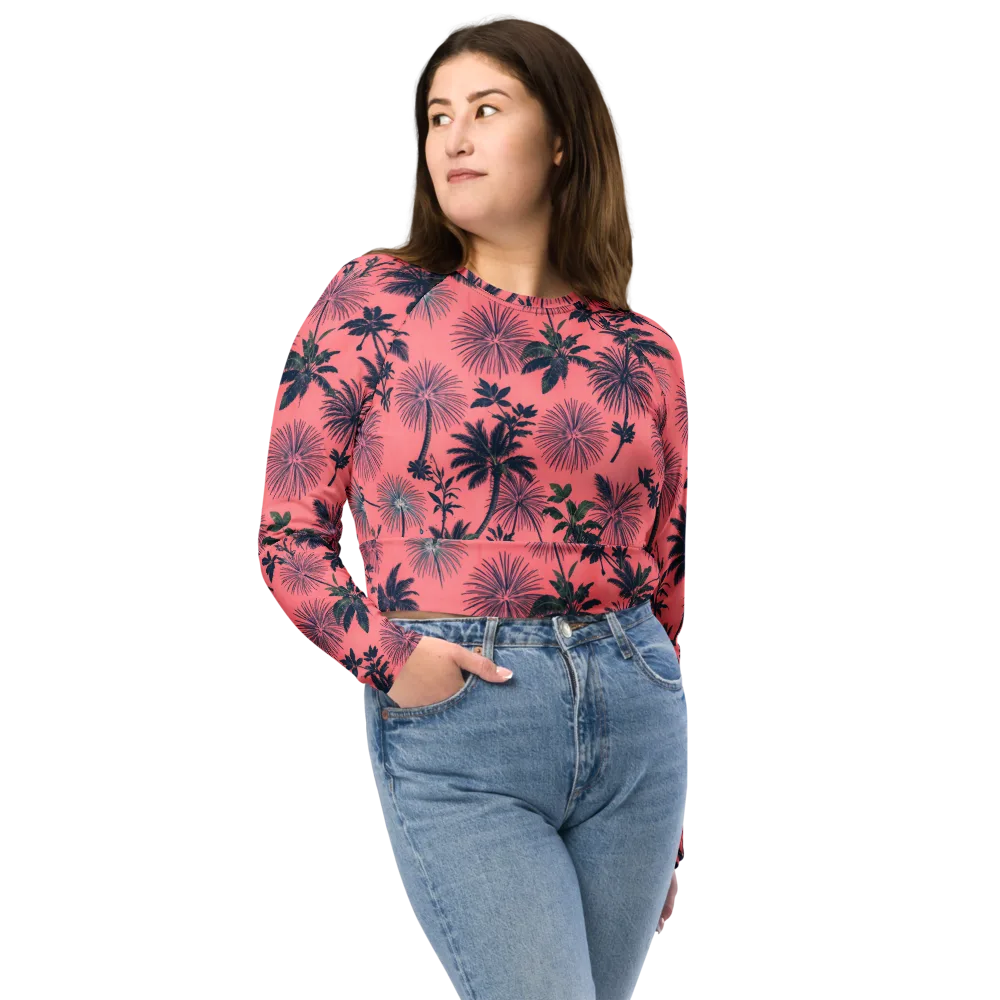 Coral Reverie on Long Sleeve Crop Top — Front