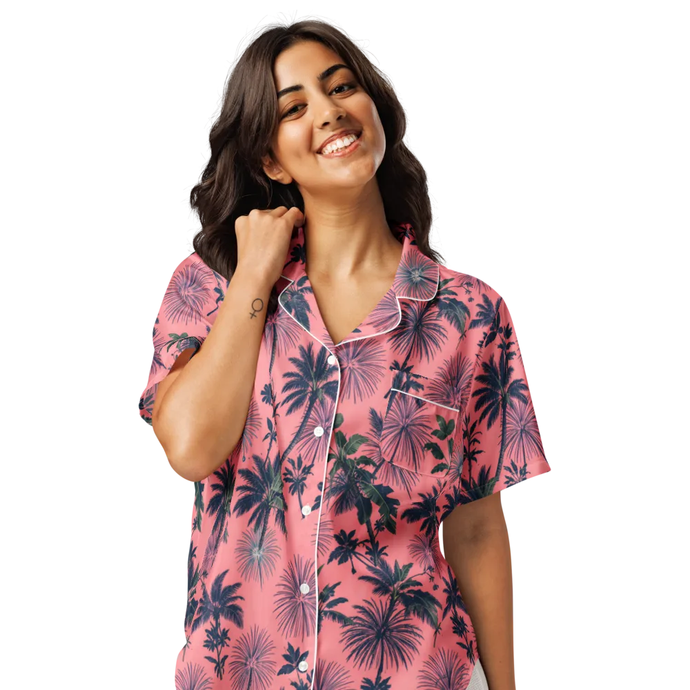 Coral Reverie on Women's Short Sleeve Pajama Top — Front
