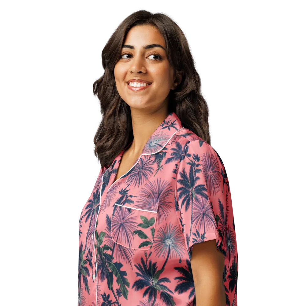 Coral Reverie on Women's Short Sleeve Pajama Top — Left Front