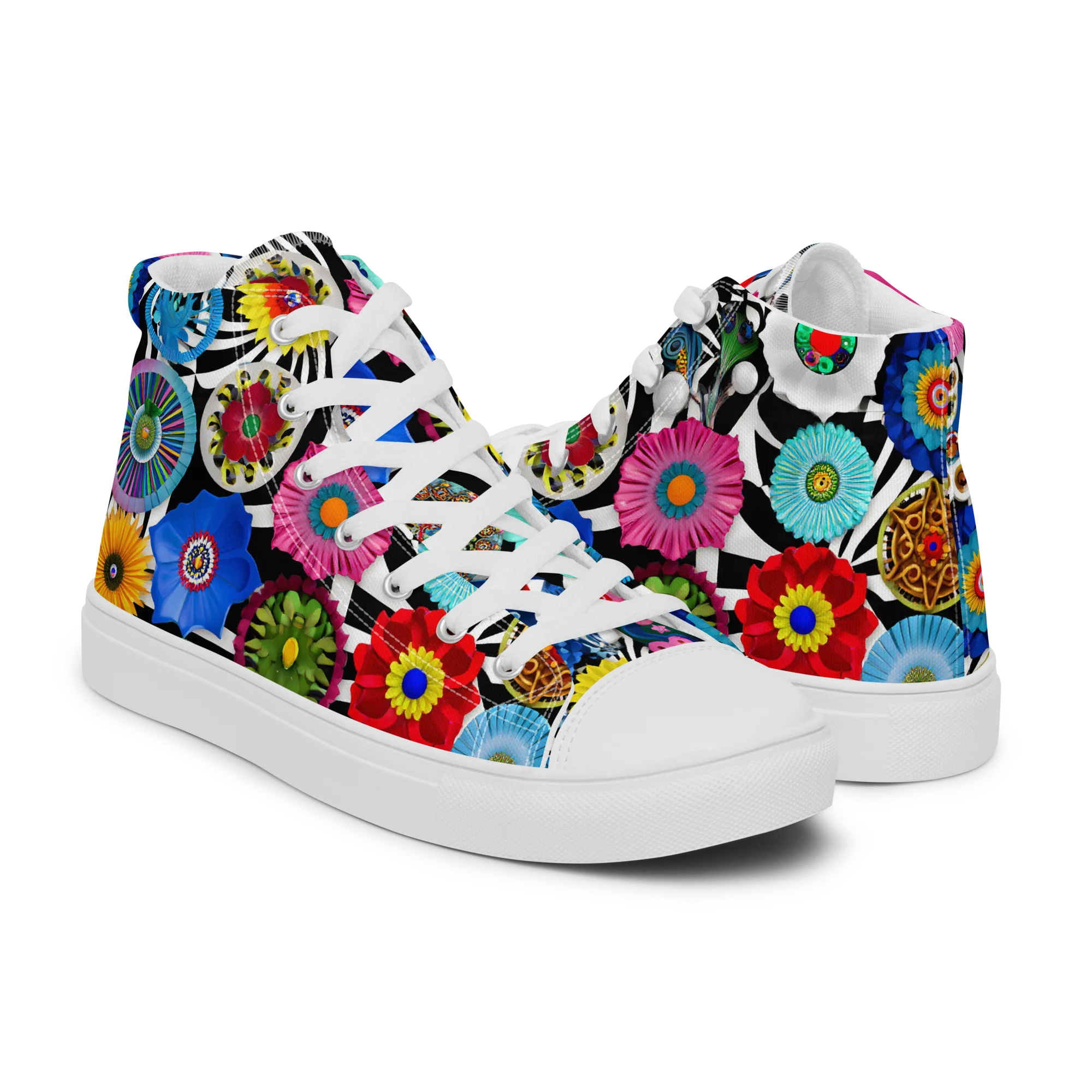 Chromatic Carnival on Men's High Top Canvas Shoes — Right