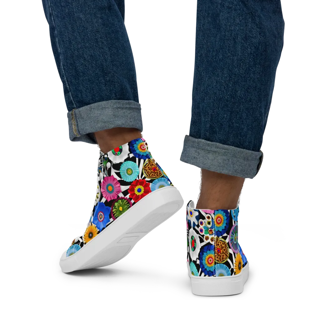 Chromatic Carnival on Men's High Top Canvas Shoes — Back
