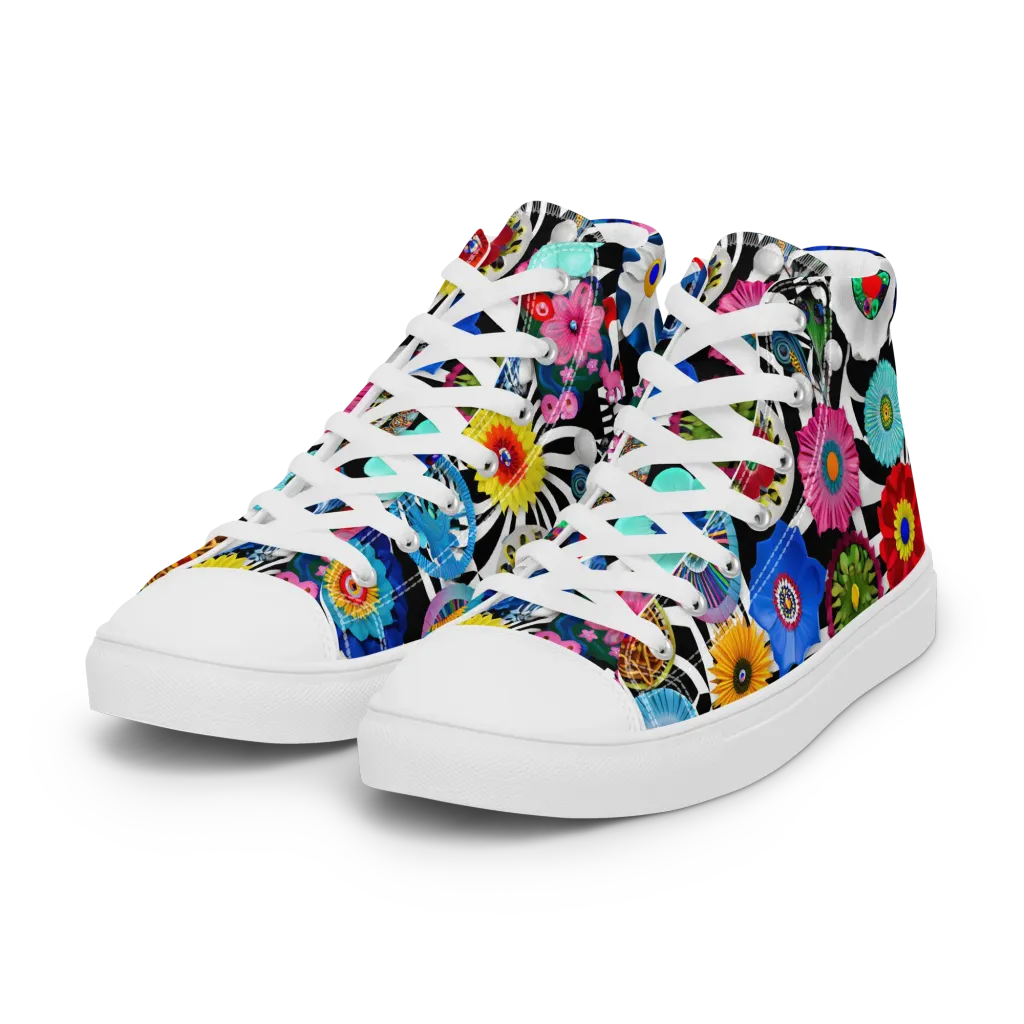 Chromatic Carnival on Women's High Top Canvas Shoes — Left Front