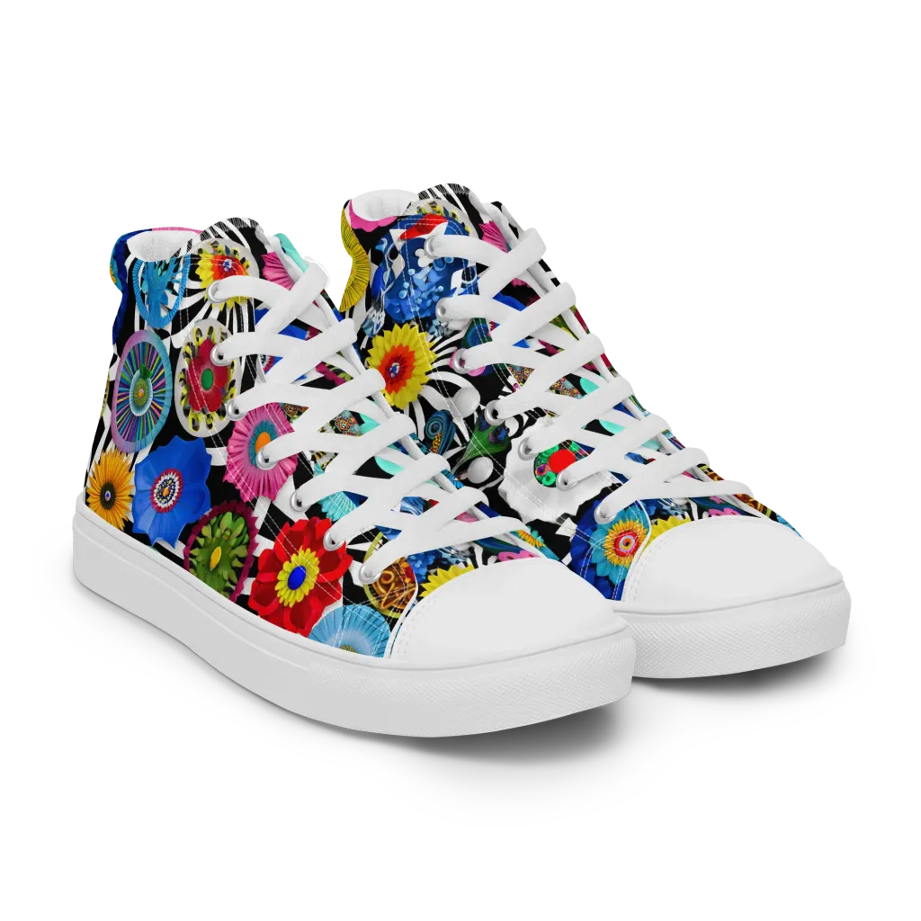 Chromatic Carnival on Women's High Top Canvas Shoes — Right Front