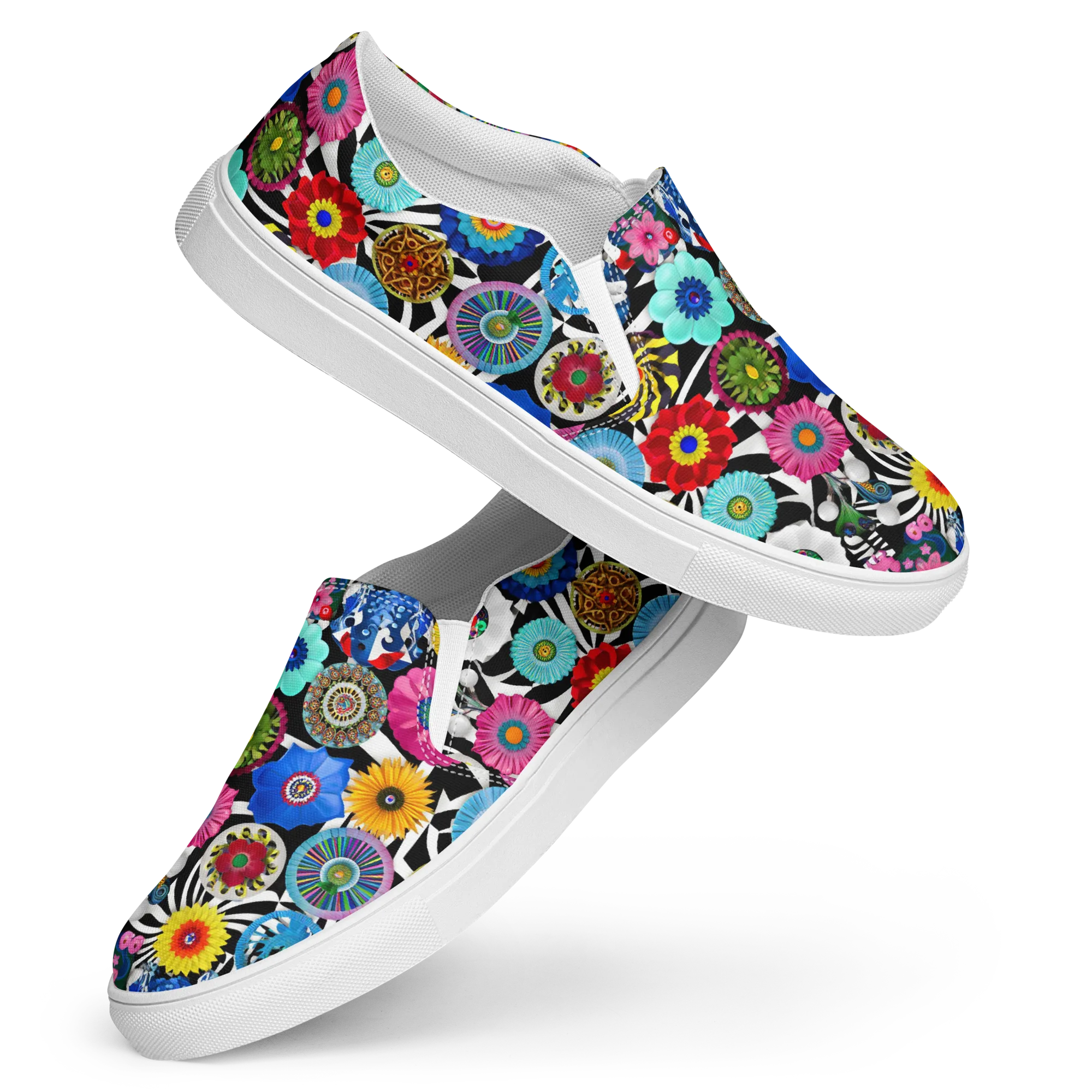 Chromatic Carnival on Women's Slip-On Canvas Shoes — Front