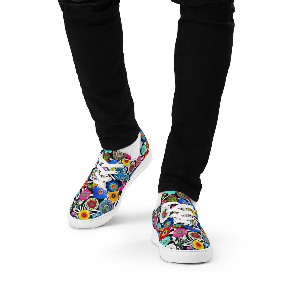 Chromatic Carnival on Men's Lace-Up Canvas Shoes — Front
