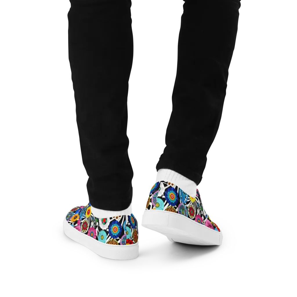 Chromatic Carnival on Men's Lace-Up Canvas Shoes — Back