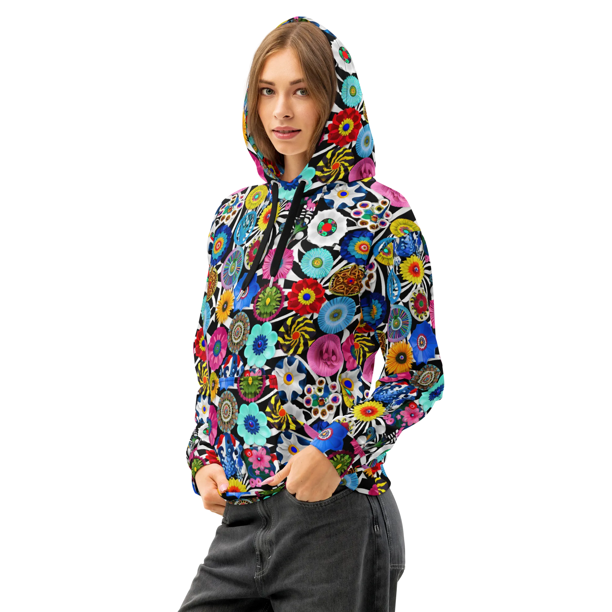 Chromatic Carnival on Cotton Hoodie — Left Front