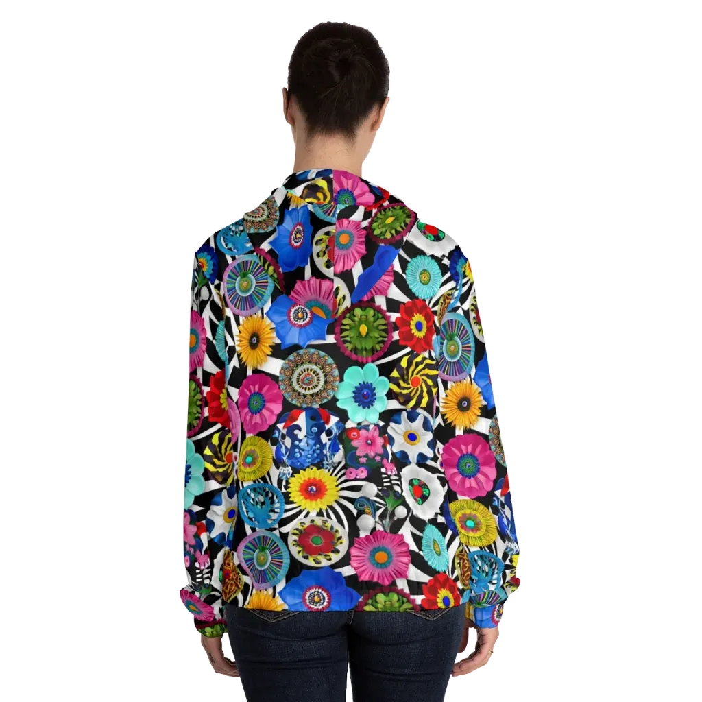 Chromatic Carnival on Women's Full-Zip Hoodie — Back On Person