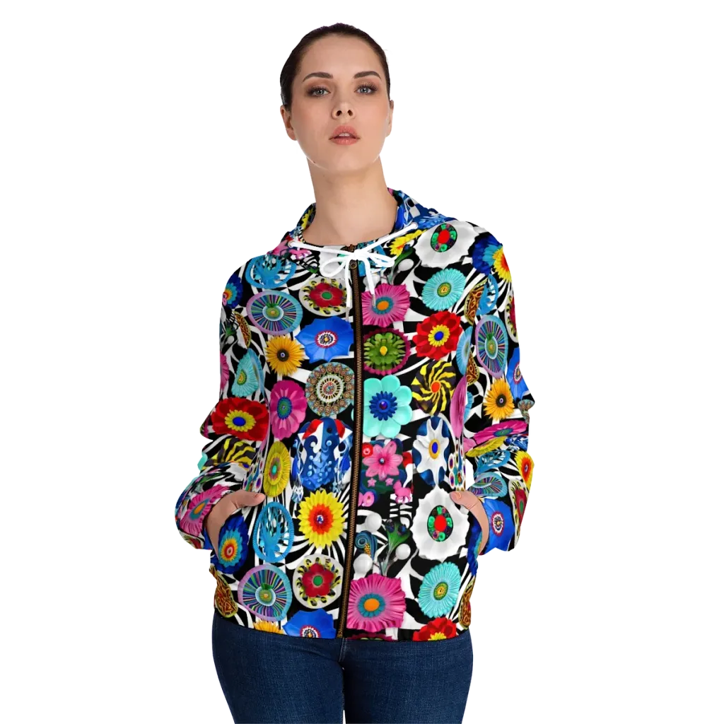 Chromatic Carnival on Women's Full-Zip Hoodie — Front On Person