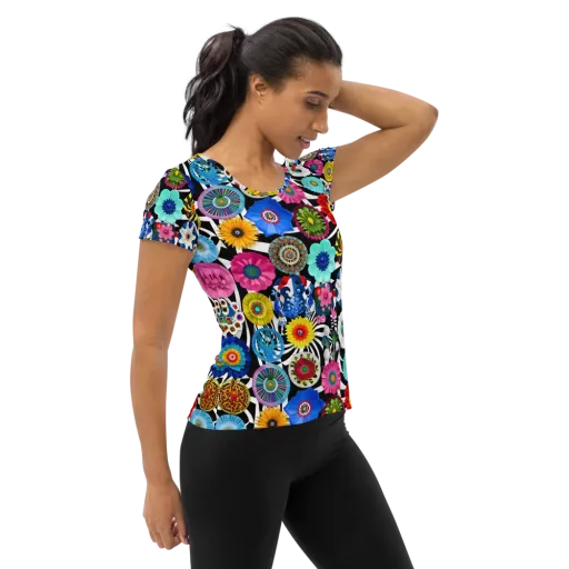 Chromatic Carnival on a Women's Athletic T-Shirt