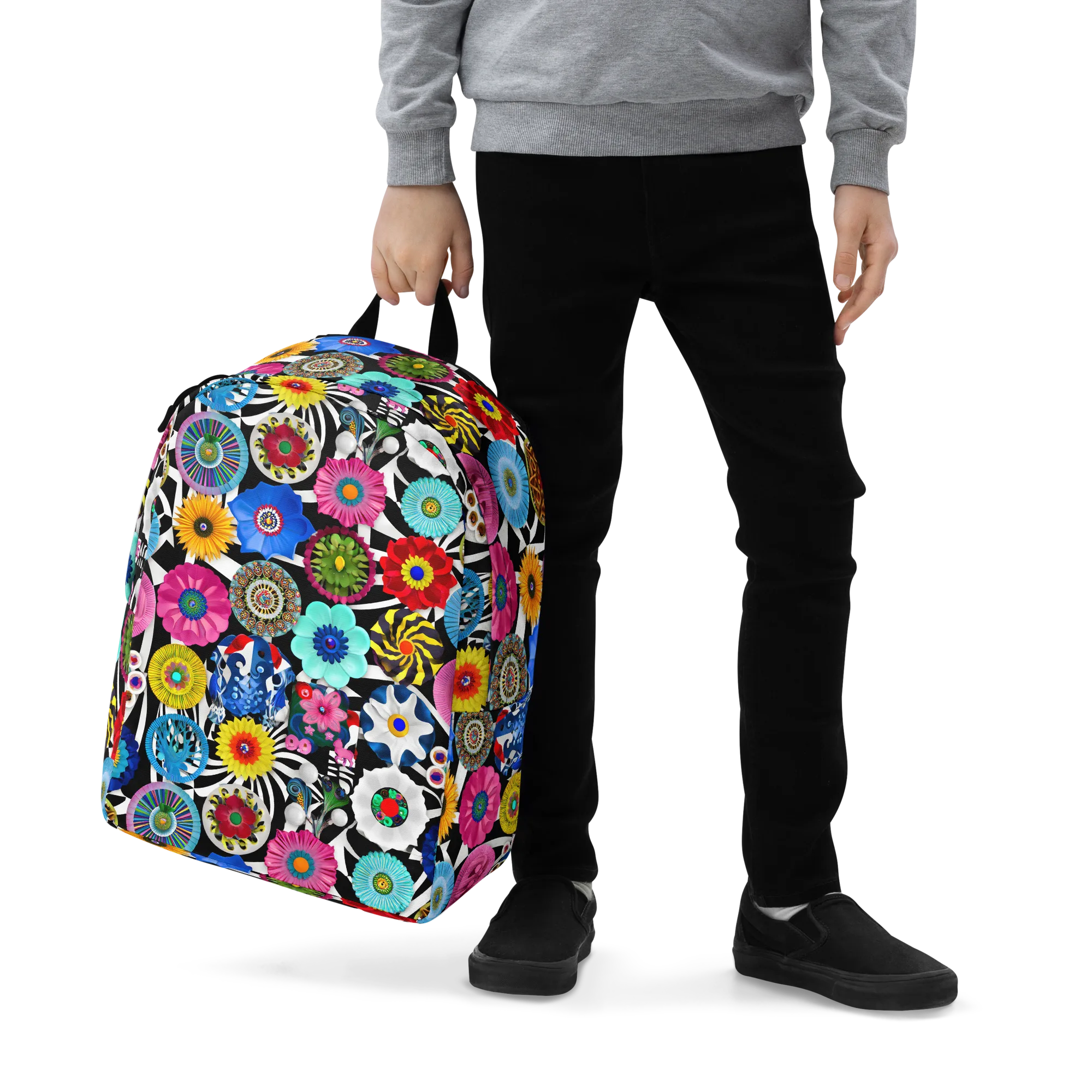 Chromatic Carnival on Minimalist Backpack — Zoomed-in