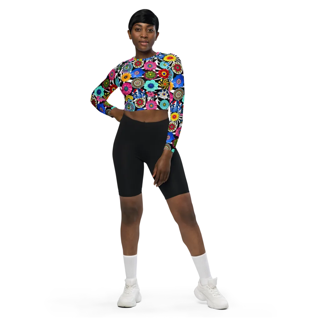 Chromatic Carnival on Long Sleeve Crop Top — Front