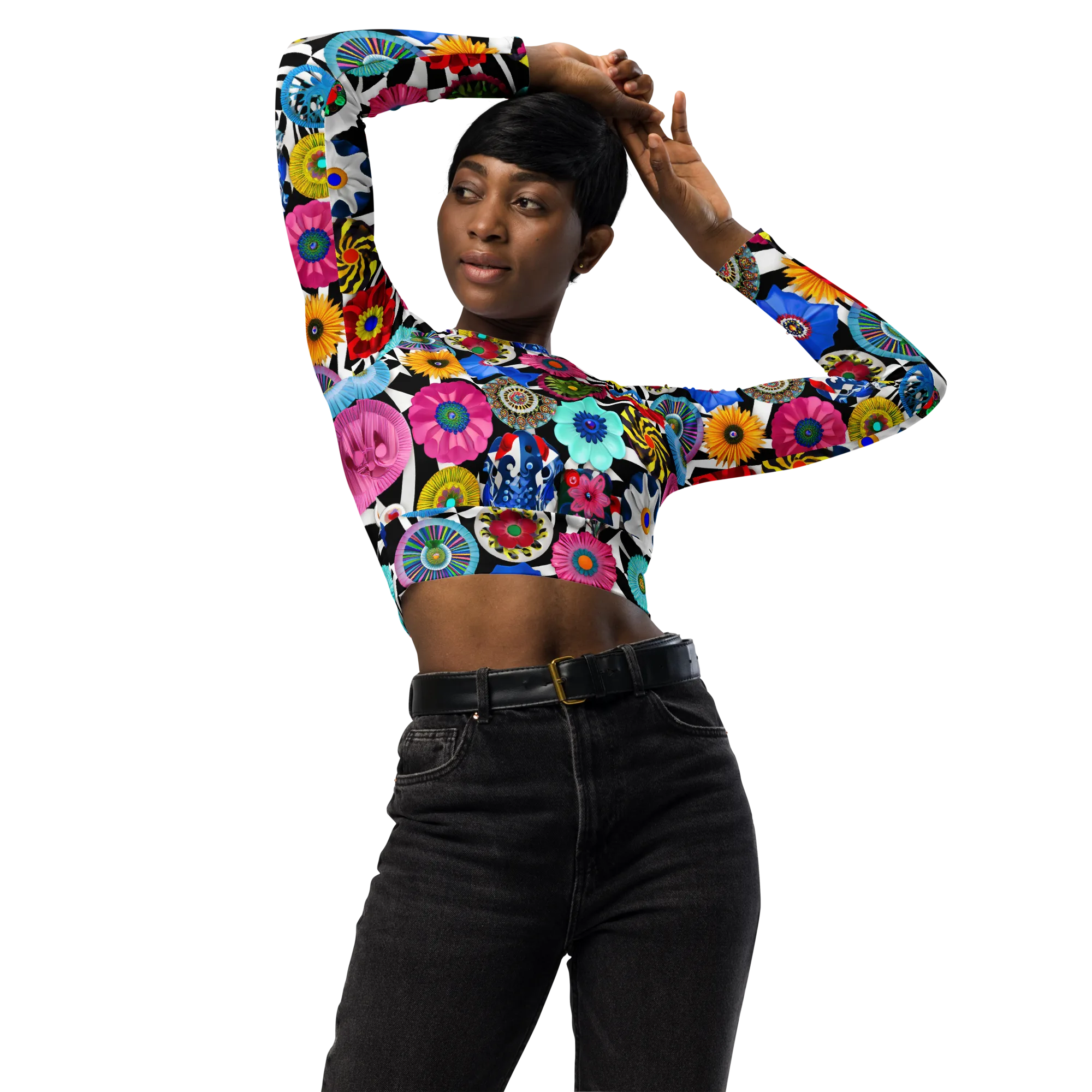 Chromatic Carnival on Long Sleeve Crop Top — Front