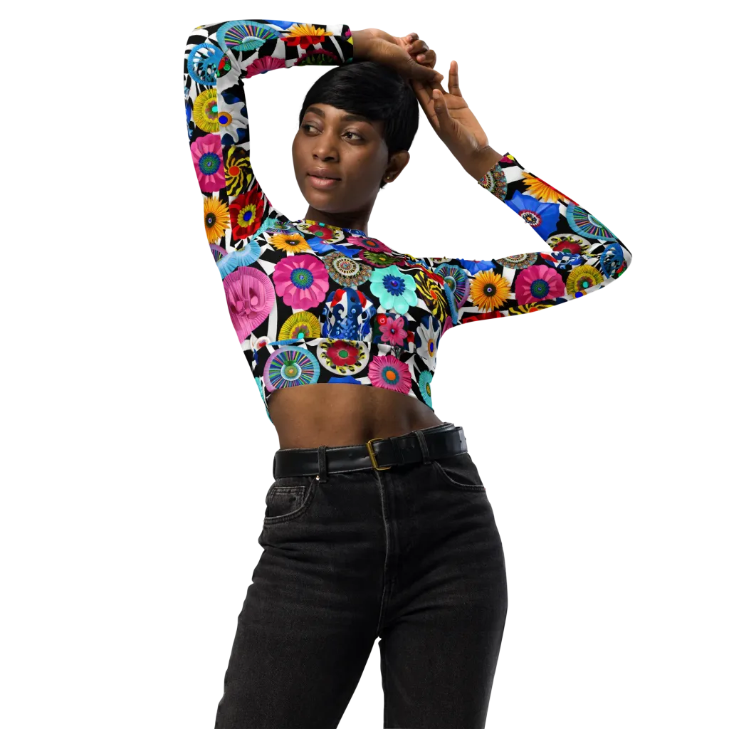 Chromatic Carnival on Long Sleeve Crop Top — Front