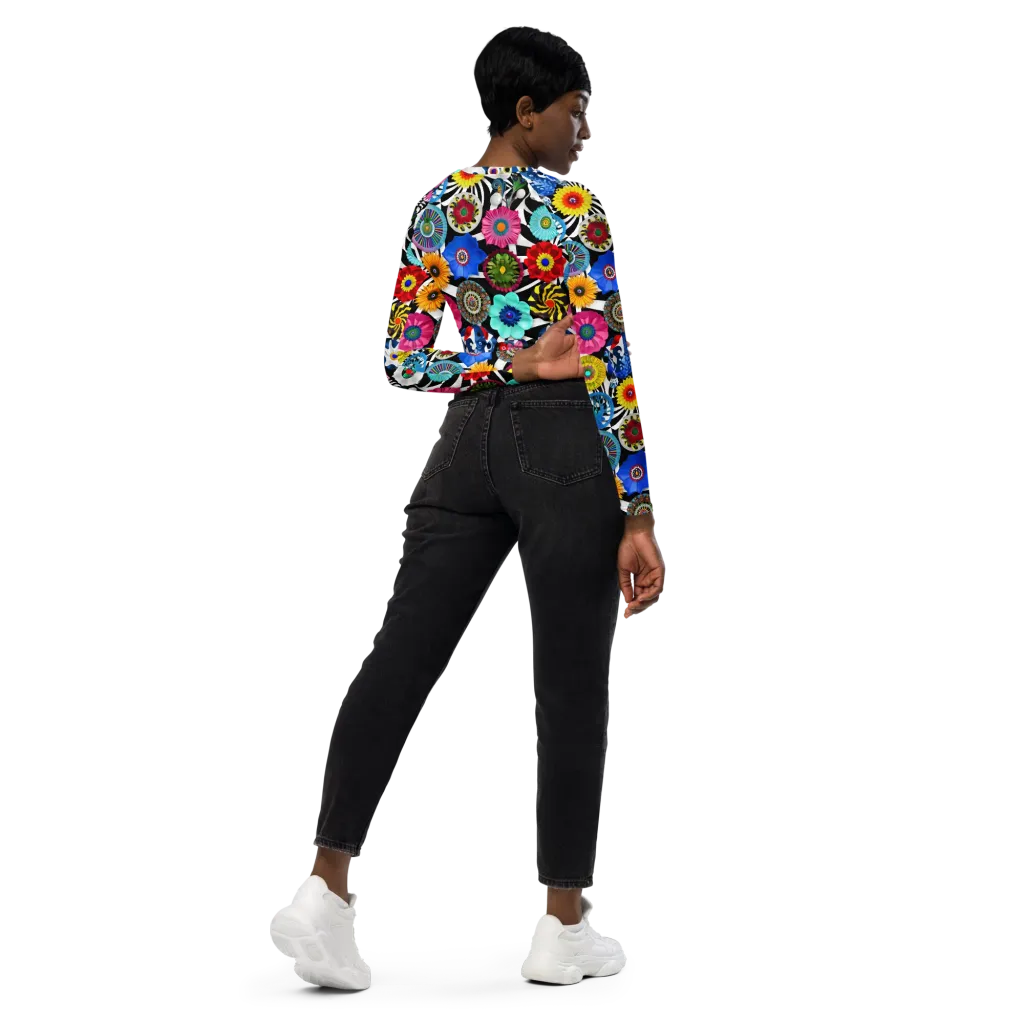 Chromatic Carnival on Long Sleeve Crop Top — Right Back