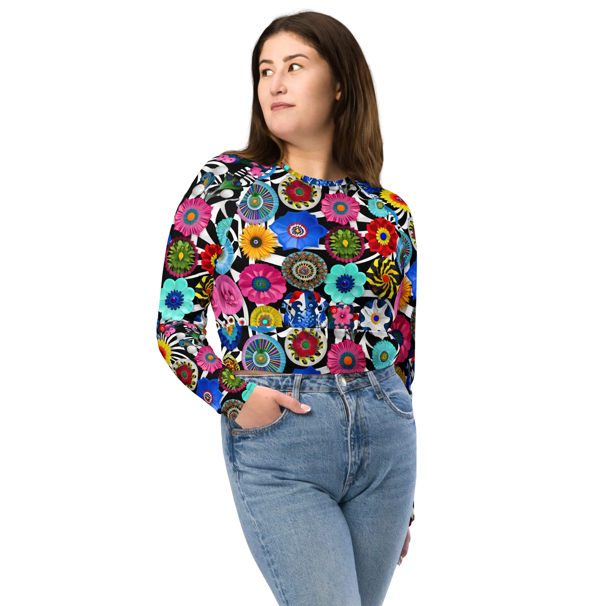 Chromatic Carnival on Long Sleeve Crop Top — Front