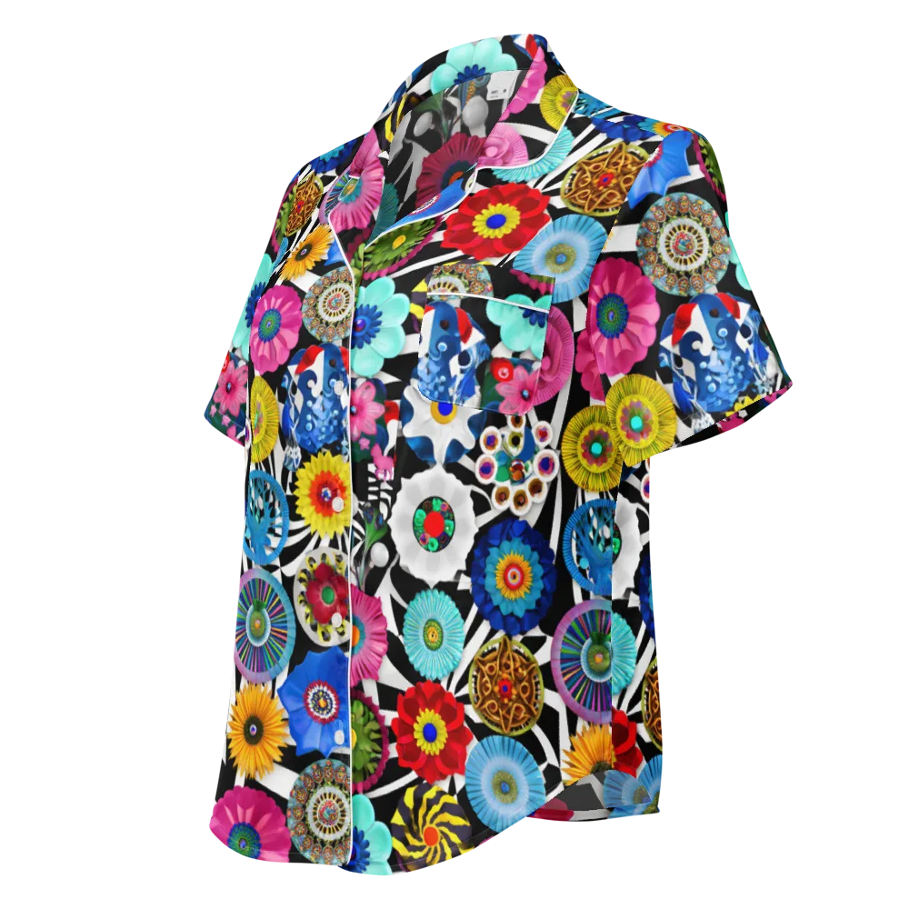 Chromatic Carnival on Women's Short Sleeve Pajama Top — Left Front