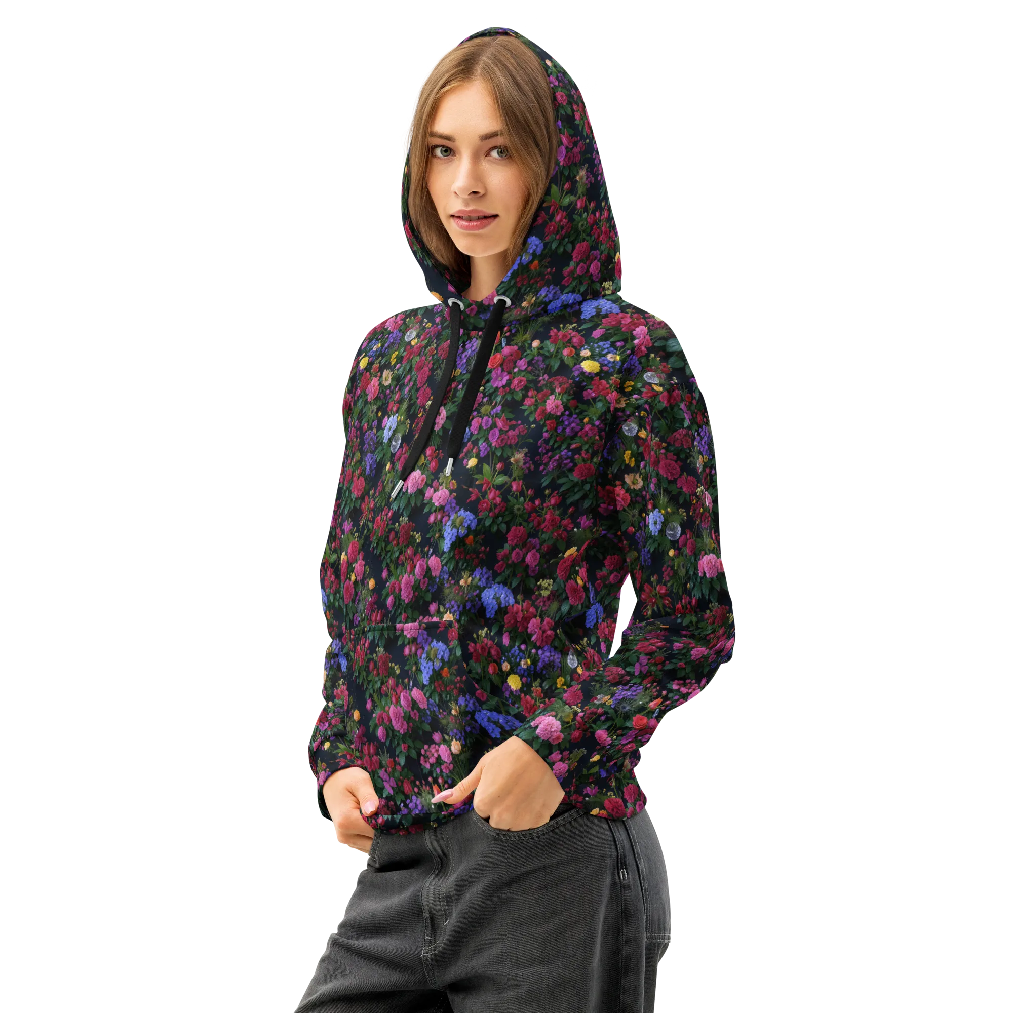 Velvet Eden on Cotton Hoodie — Left Front