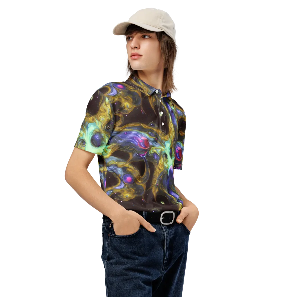 Indigo Infinity on Men's Slim Fit Polo Shirt — Right Front
