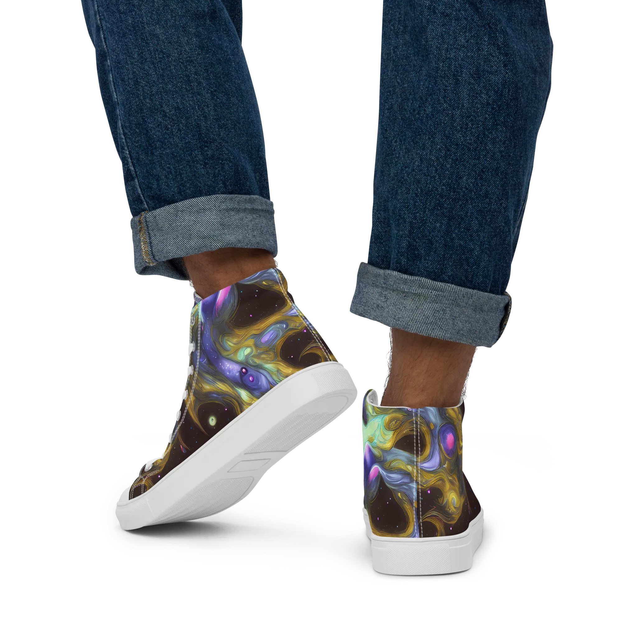 Indigo Infinity on Men's High Top Canvas Shoes — Back