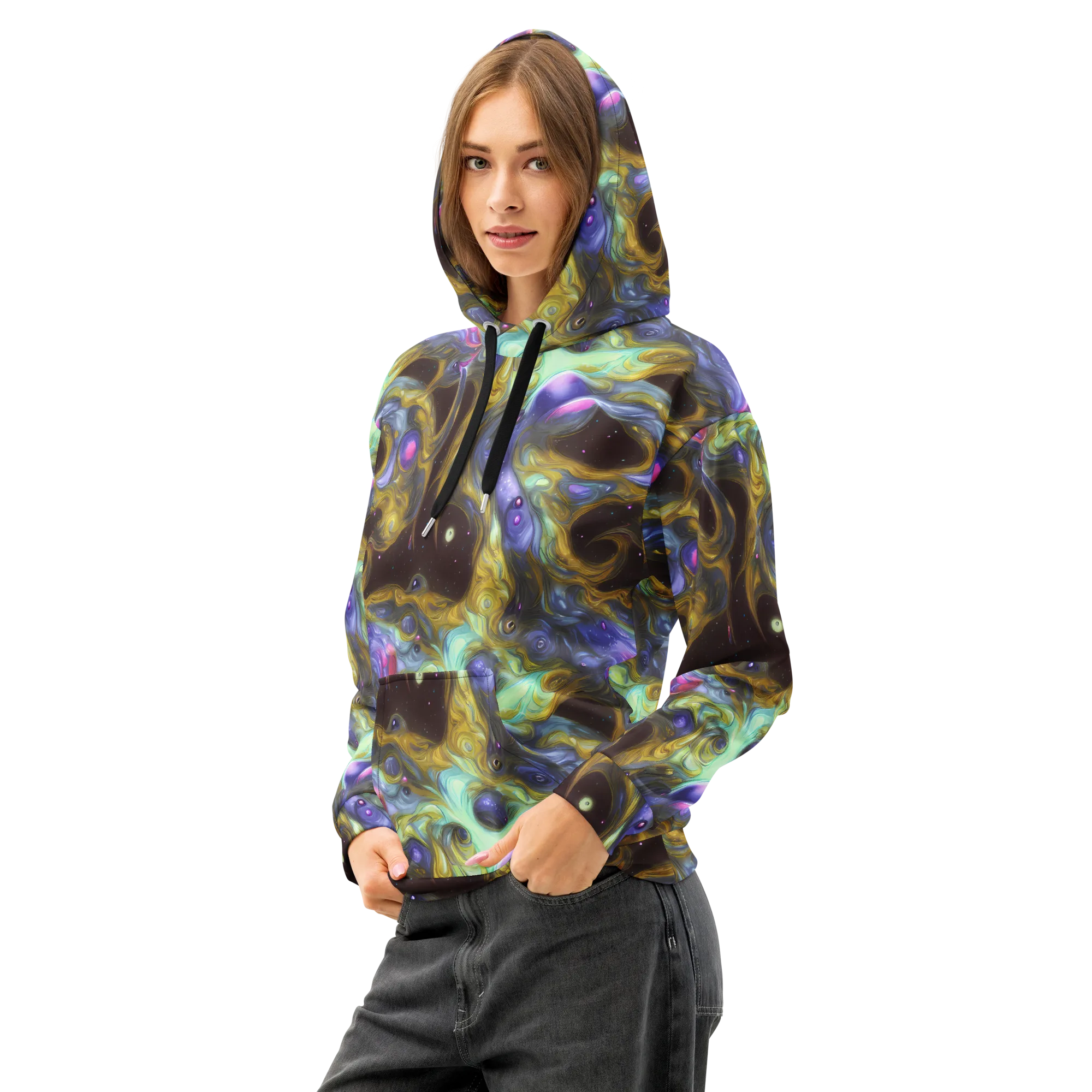 Indigo Infinity on Cotton Hoodie — Left Front
