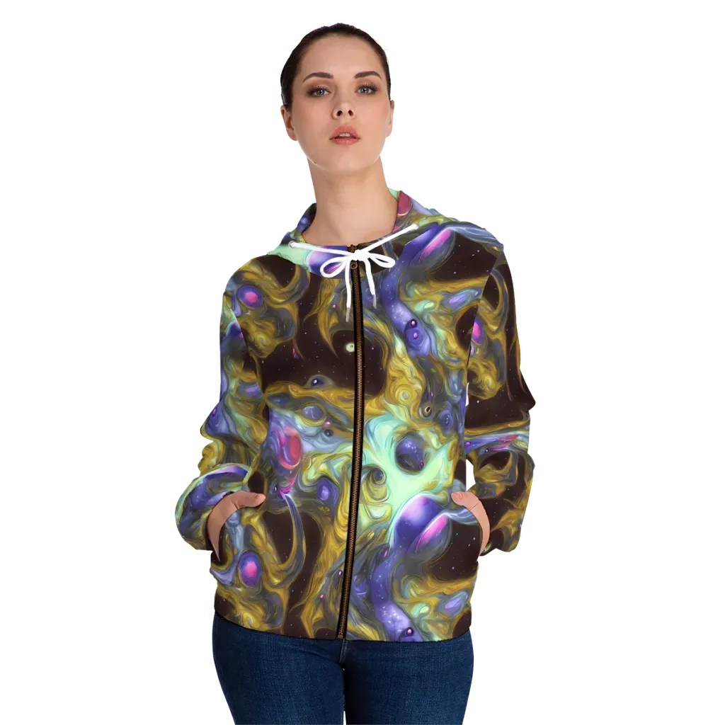 Indigo Infinity on Women's Full-Zip Hoodie — Front On Person