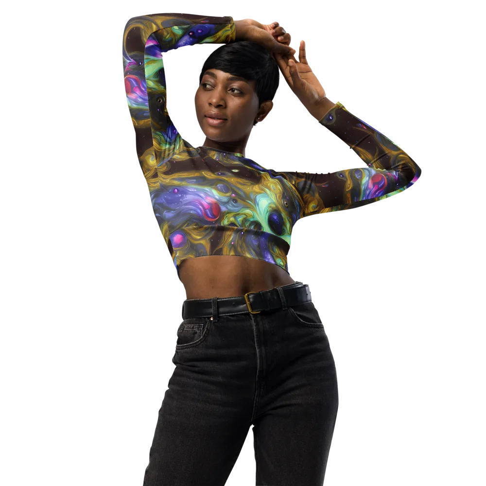 Indigo Infinity on Long Sleeve Crop Top — Front